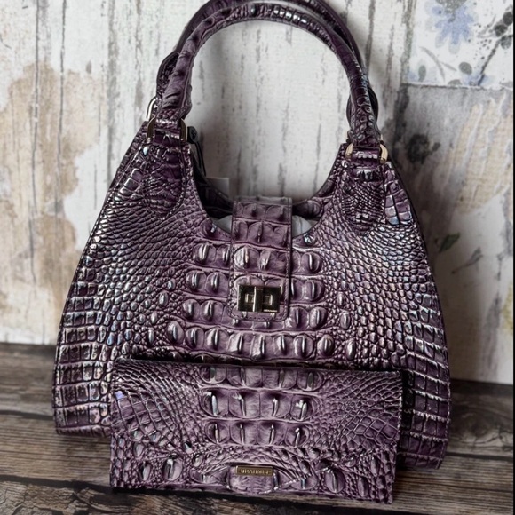 Brahmin Iridescent Purple Crocodile-Embossed Shoulder Bag FiRM - Picture 13 of 16